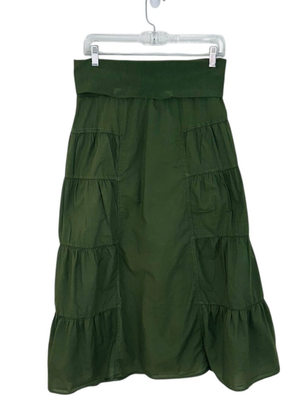 XCVI Women's Size S Fold Over Waist Tiered Green Midi Skirt